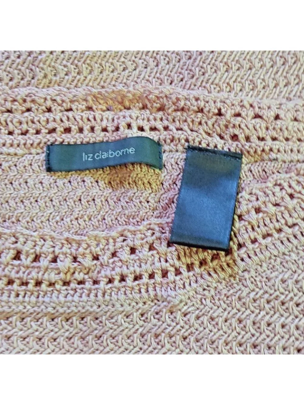Liz Claiborne Peach Linen Rayon Blend Crochet Sweater Boatneck Size Medium